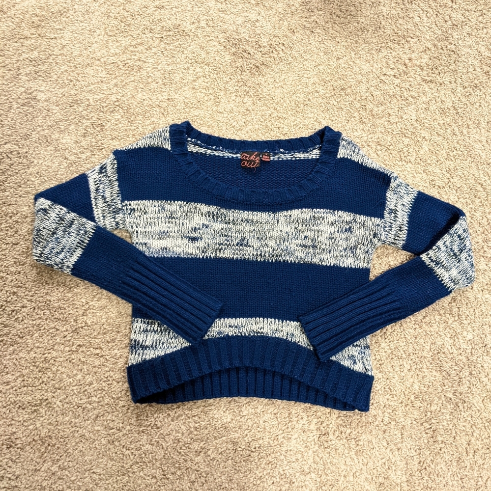 Striped blue and white cropped sweater
